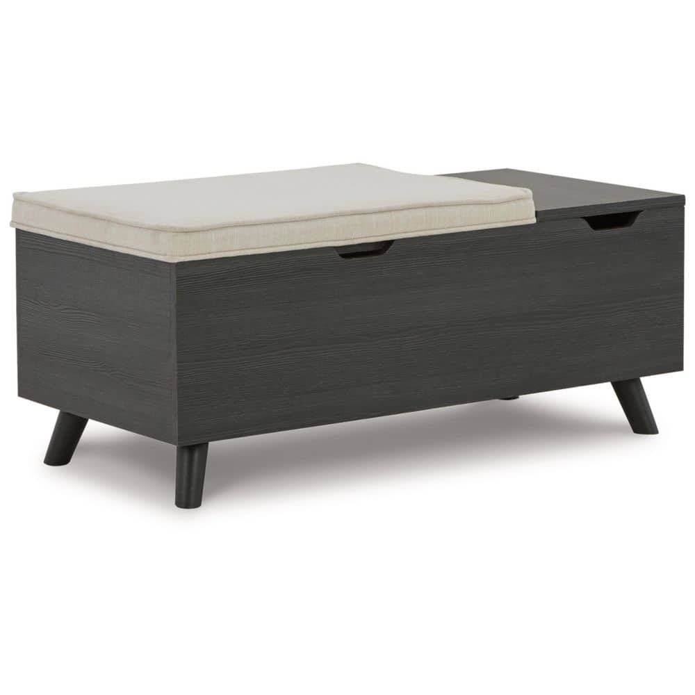 Gray Wood Upholstered Storage Bench with Tapered Legs
