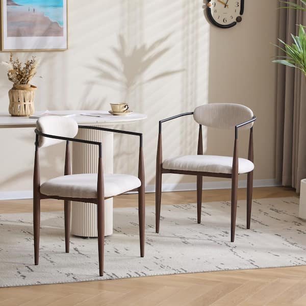 CHRISTOPHER KNIGHT HOME Zoey Walnut plus Black plus Beige Fabric Upholstered Dining Chairs (Set of 2) Metal Frame