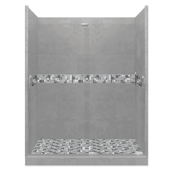 American Bath Factory Newport Grand Slider 32 in. x 60 in. x 80 in. Center Drain Alcove Shower Kit in Wet Cement and Chrome Hardware