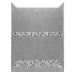 Newport Grand Slider 36 in. x 60 in. x 80 in. Center Drain Alcove Shower Kit in Wet Cement and Chrome Hardware