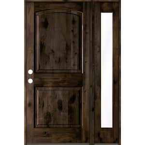 44 in. x 80 in. Alder 2-Panel Right-Hand/Inswing Clear Glass Black Stain Wood Prehung Front Door with Right Sidelite