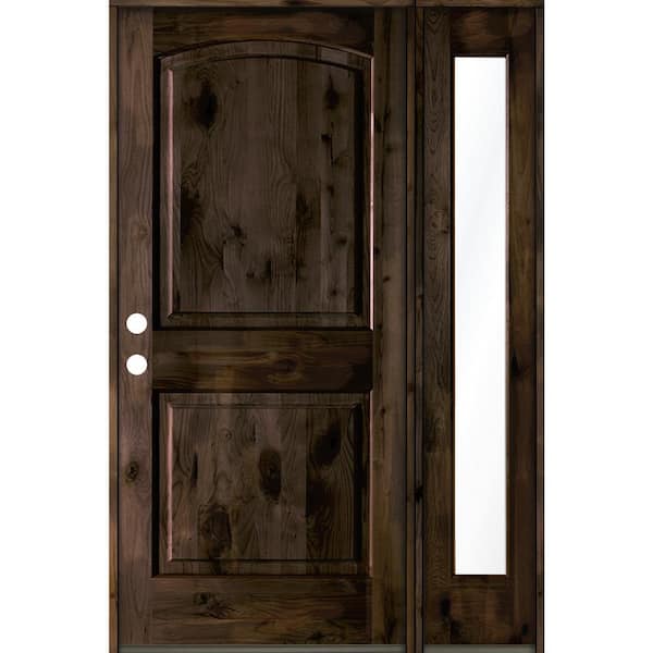 Krosswood Doors 44 in. x 80 in. Alder 2-Panel Right-Hand/Inswing Clear Glass Black Stain Wood Prehung Front Door with Right Sidelite