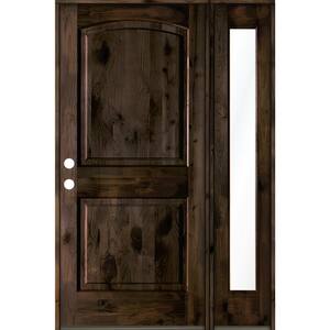46 in. x 80 in. Alder 2-Panel Right-Hand/Inswing Clear Glass Black Stain Wood Prehung Front Door with Right Sidelite