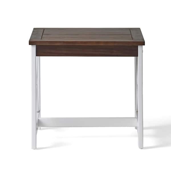 Unbranded Bethany Dark Brown and White Wood Outdoor Patio End Table