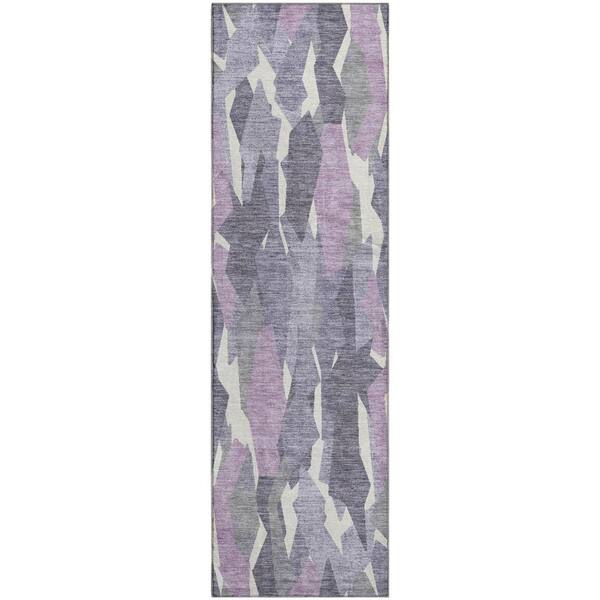 Mayfield Premium Machine Washable Abstract AMF2329 Purple 2 ft. x 7 ft. Runner Rug