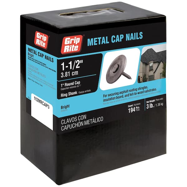Grip-Rite 1-1/2 in. x 12-Gauge Bright Finish Ring Shank Metal Round Cap Head 3 lb. Box