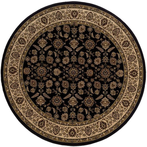 6 ft. Round Ivory, Red Oriental Washable Area Rug