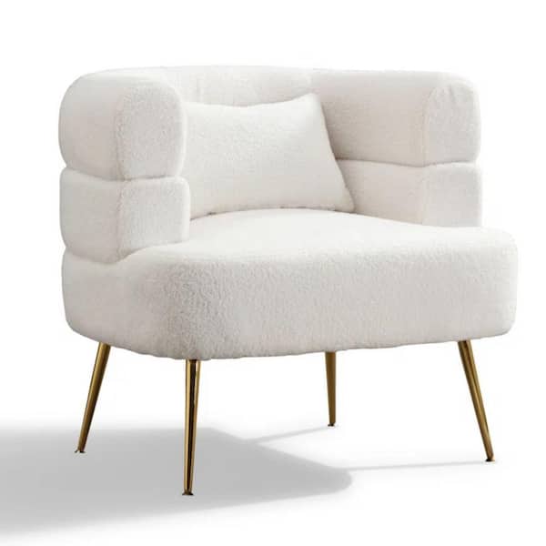 Bestier 30.3'' W White Vintage Soft Armchair with Lumbar Pillow Accent Chair with Metal Feet