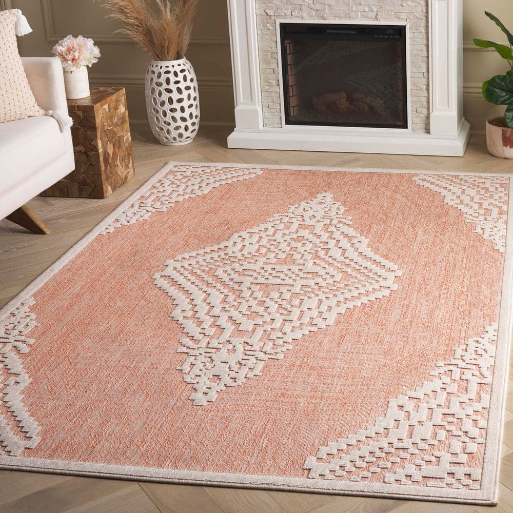 Ivory Geometric 9' x 12' Wool Blend Indoor/Outdoor Rug