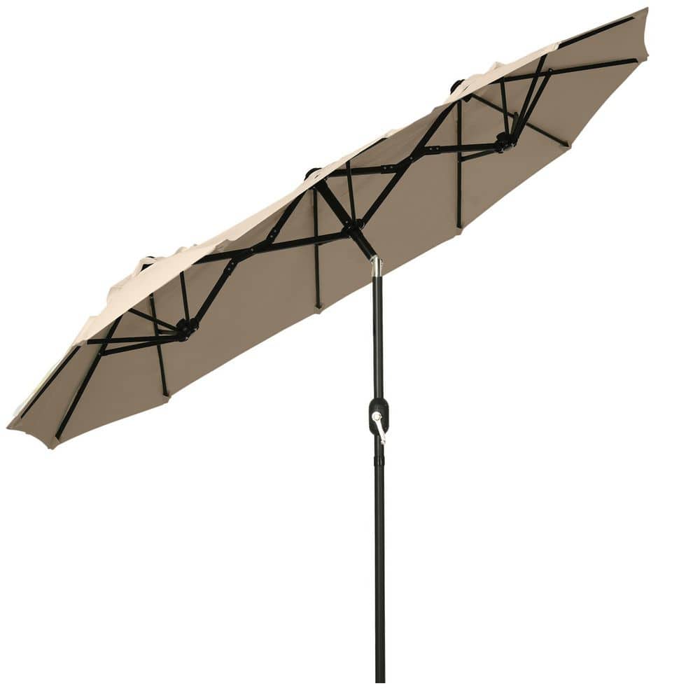 9.5 ft. Steel Double-Sided Push-Button Tilt Crank Market Patio Umbrella with 3 Air Vents in Brown price history on PriceWatchPro