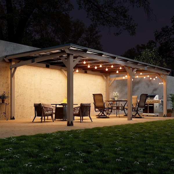 Aeroeave 12 ft. x 20 ft. Cedar Wood Frame Outdoor Lean-To Hardtop Gazebo with Galvanized Steel Sloped Roof