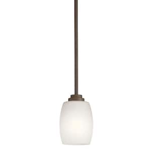 Eileen 1-Light Olde Bronze Contemporary Shaded Kitchen Mini Pendant Hanging Light with Etched Glass