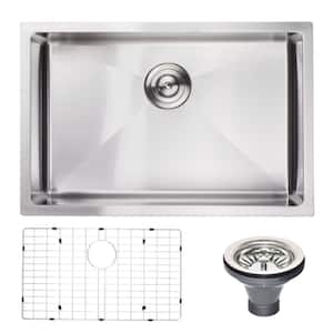 27 in. Undermount Single Bowl 18-Gauge Chrome Stainless Steel Workstation Kitchen Sink without Faucet
