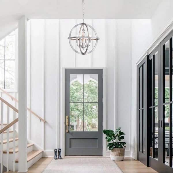 4-light Washed White Metal Sphere Chandelier Kitchen Island Pendant Light