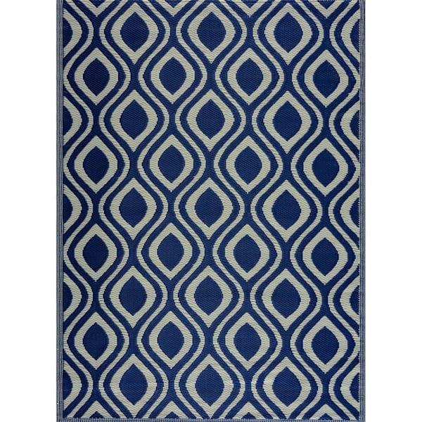 Venice Navy Creme 4 Ft X 6, Recycled Plastic Outdoor Patio Rugs