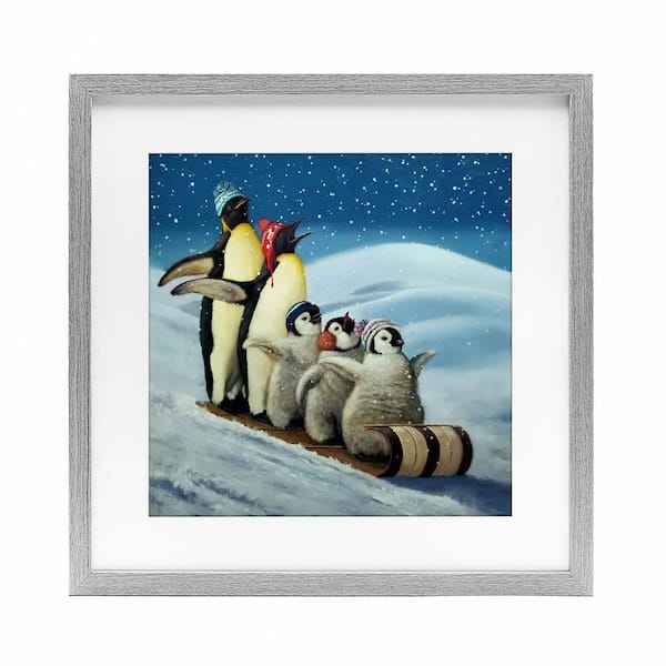 Sleigh Ride Snowy Penguins by Lucia Heffernan Framed Graphic Art Print Animal 13 in. x 13 in.