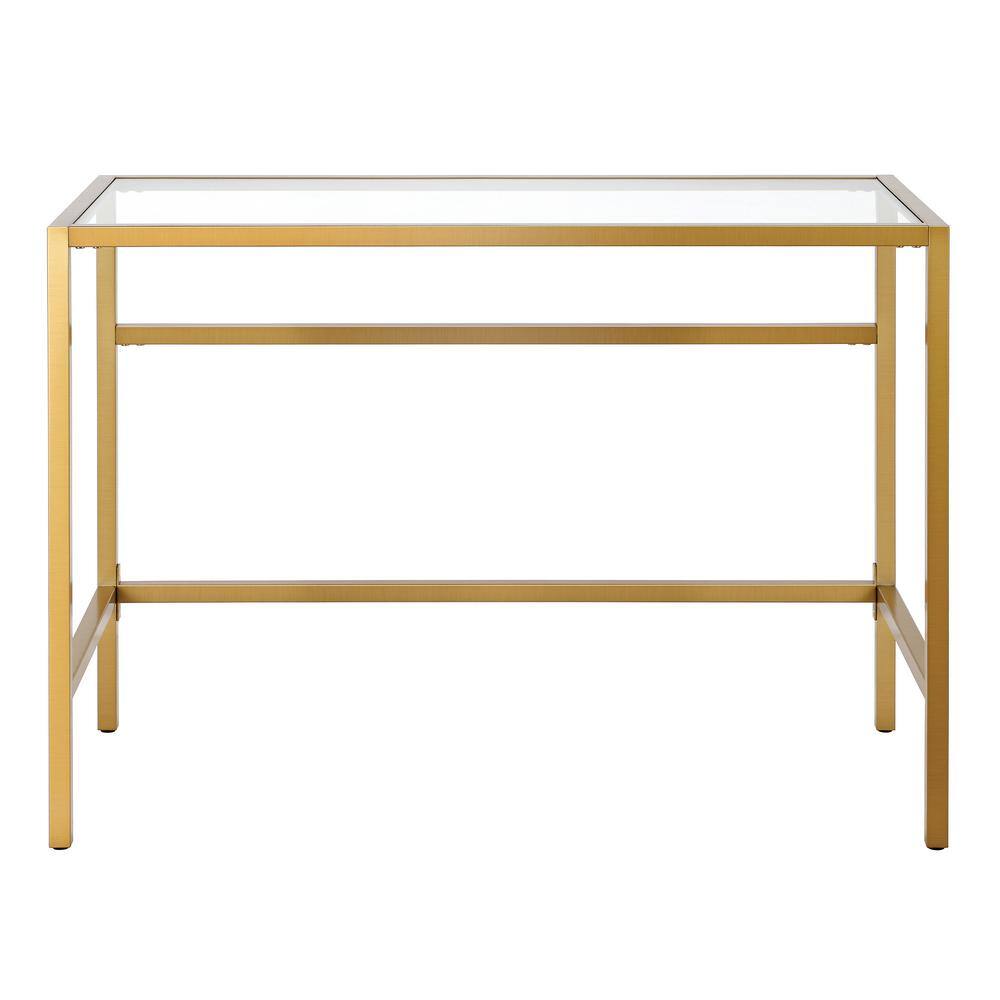 Sivil 42" Modern Brass Writing Desk with Tempered Glass Top