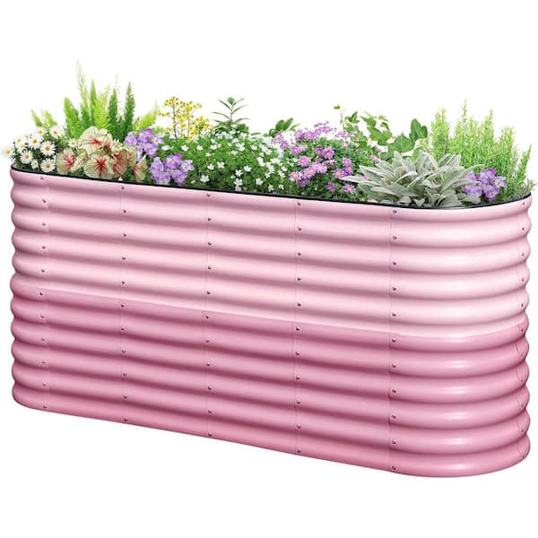 78.7 x 23.6 x 34.2 in. Raised Garden Bed, 2.85 ft. Tall 6 in. 1-Metal Galvanized Planter Garden Box for Flower-Pink