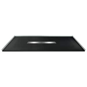 Zero Threshold 31.5 in. L x 60 in. W Customizable Threshold Alcove Shower Pan Base with Center Drain in Black