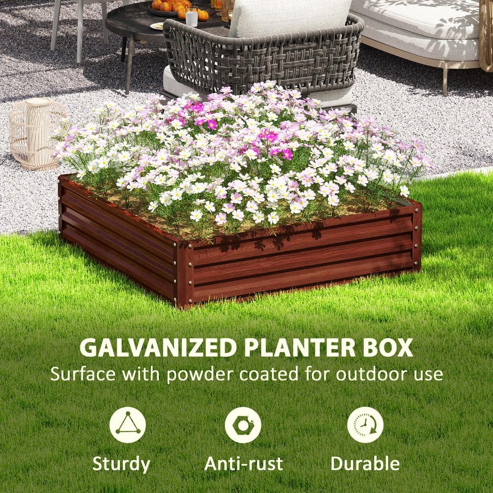 Natural Wood and Galvanized Steel Outdoor Raised Garden Bed