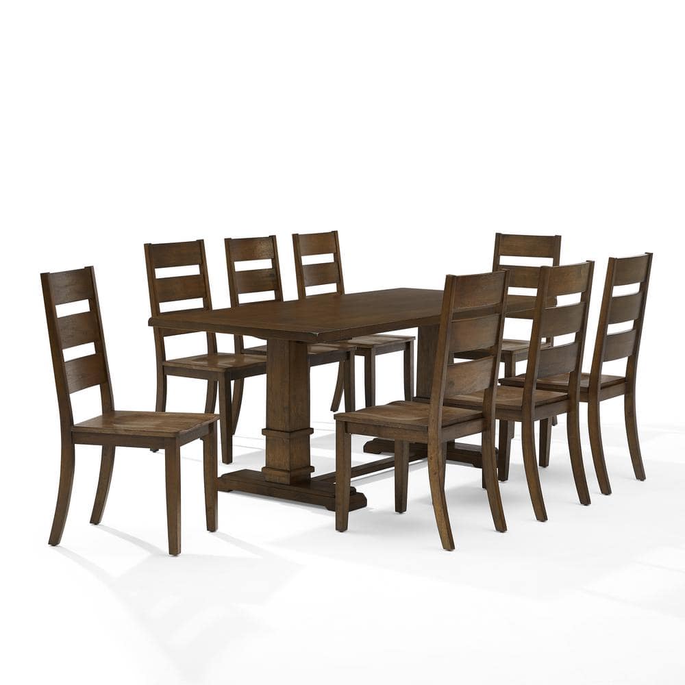 Joanna Dark Oak 9-Piece Dining Table Set with Ladder-Back Chairs