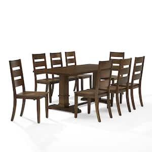 Joanna Dark Oak 9-Piece Dining Table Set with Ladder Back Chairs