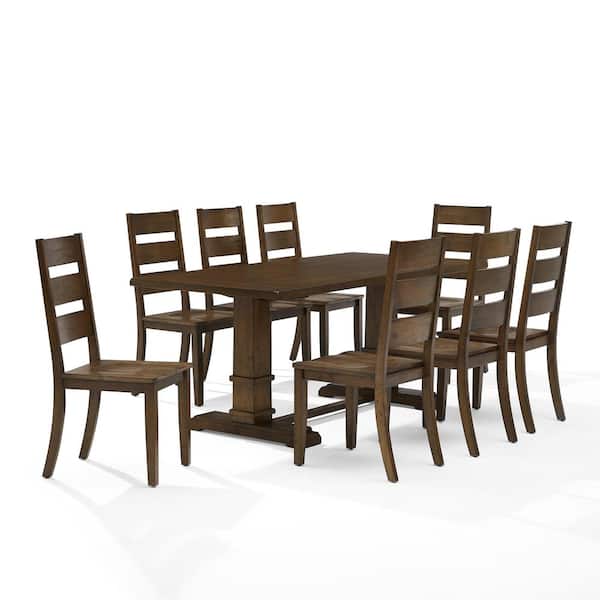 CROSLEY FURNITURE Joanna Dark Oak 9-Piece Dining Table Set with Ladder Back Chairs