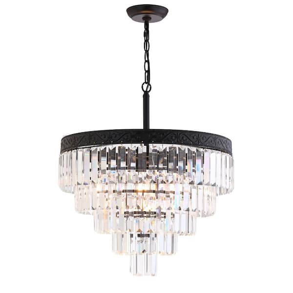 Wyatt 20 in. 4-Light Bronze/Clear Crystal Chandelier