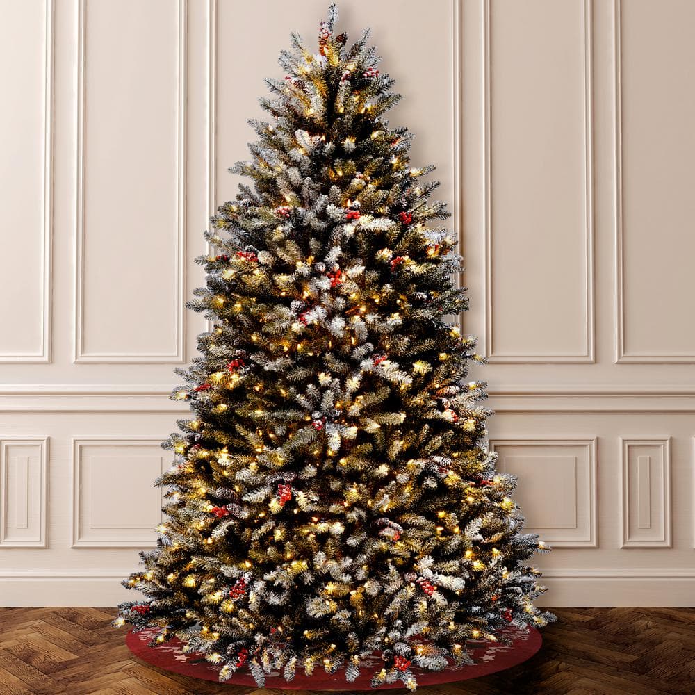 Frosted Dunhill Fir 7' White Lighted Outdoor Christmas Tree with Berries & Cones
