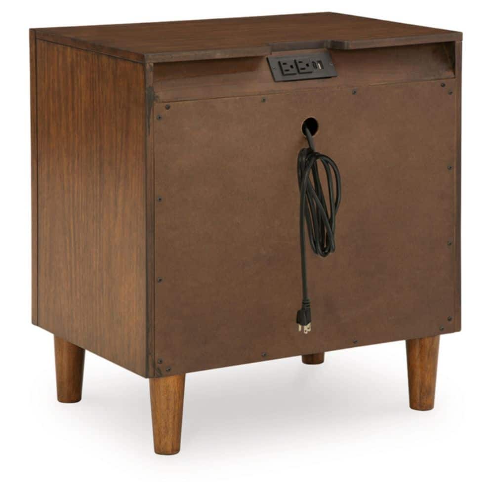 Brown Wood 2-Drawer Nightstand with USB Charging Ports