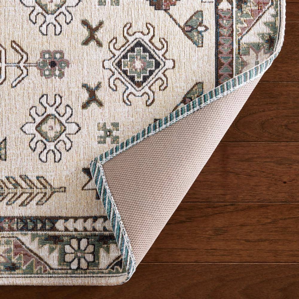 Ivory and Black Rectangular Washable Cotton Kitchen Mat