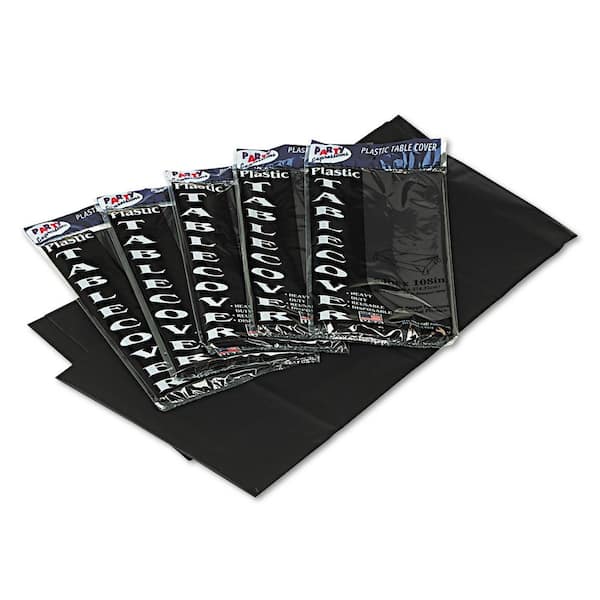 Tablemate Black Disposable Plastic Table Set Rectangular Table Covers, 54 in. x 108 in. (6-Per Pack)