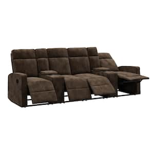 4-Seat Reclining Sofa 114 in. Wide with 2-Storage Consoles in Chocolate Brown Chenille