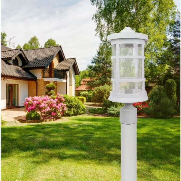 Artisan Cylinder 1-Light White Hardwired Outdoor Weather Resistant Plastic Post Light with Clear Lens No Bulb Included
