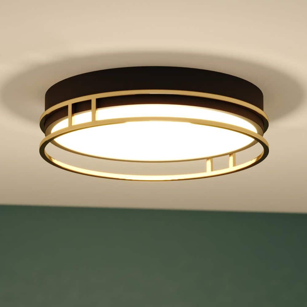 Northgate 16-in W Integrated LED Matte Black and Satin Gold Contemporary Flush Mount Ceiling Light Fixture price history on PriceWatchPro