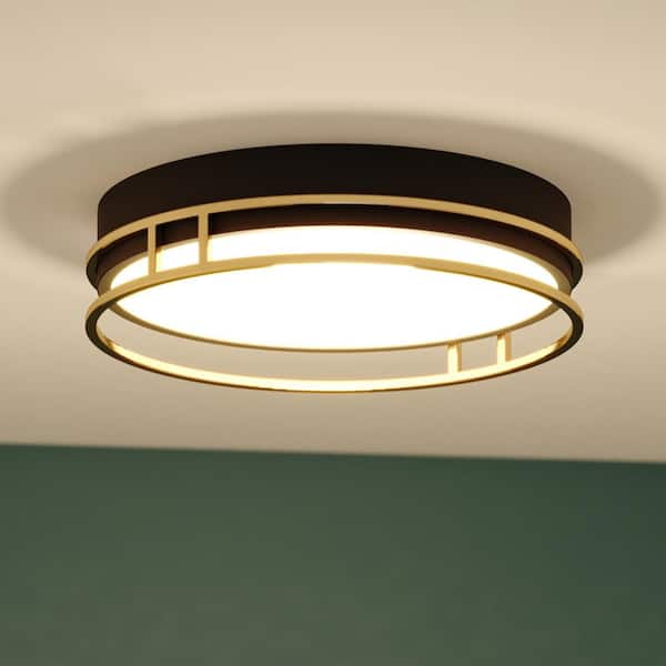 VAXCEL Northgate 16-in W Integrated LED Matte Black and Satin Gold Contemporary Flush Mount Ceiling Light Fixture