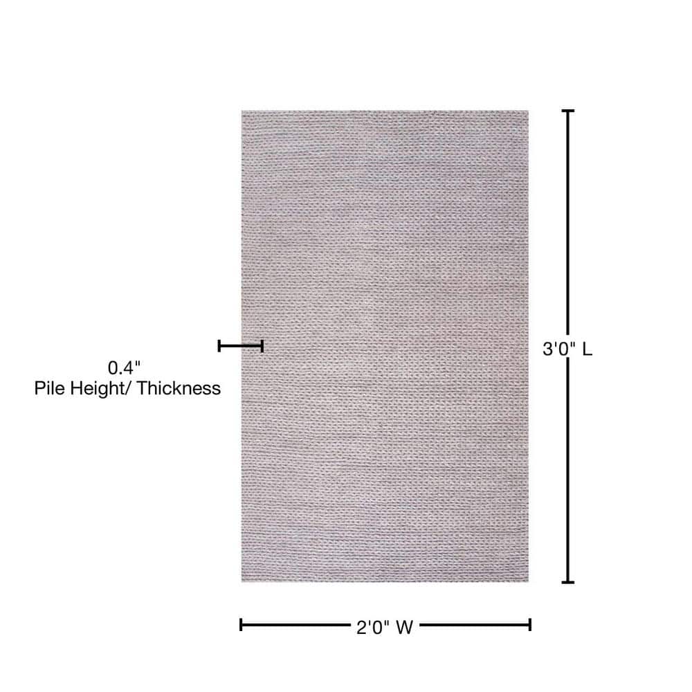 Handmade Braided Wool Accent Rug 2' x 3' in Light Grey