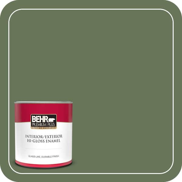 BEHR PREMIUM PLUS 1 qt. #PPU10-01 Scallion Hi-Gloss Enamel Interior/Exterior Paint & Primer