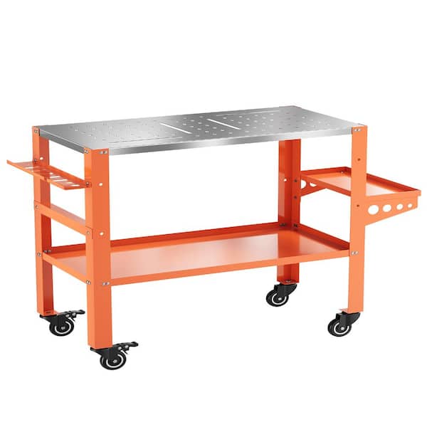 1200lb Welding Table Workbench,36"×18" Steel Top,Lockable Wheels,Tool Rack,4 Slots,5/8" Fixture Holes,for Welding Repair