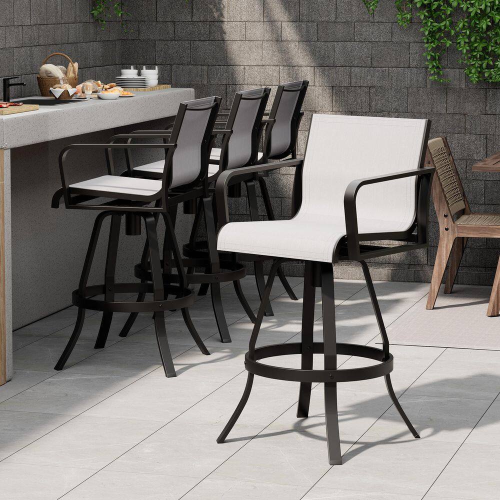 Swivel Metal Aluminum Outdoor Bar Stool in Augustine Oyster Sunbrella Textilene Fabric (4-Pack) price history on PriceWatchPro