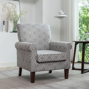 Arcane Printed Light Grey Fabric Armchair