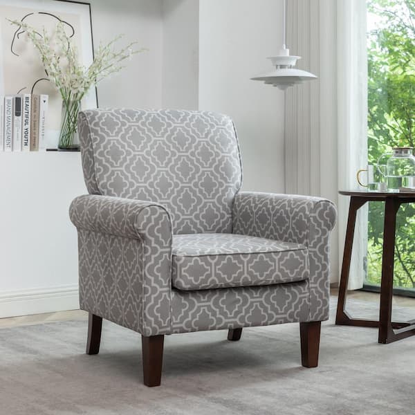US Pride Furniture Arcane Printed Light Grey Fabric Armchair