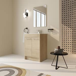 24 in. W x 18.3 in. D x 33.8 in. H Freestanding Bath Vanity in Plain Light Oak with White Ceramic Top and Basin