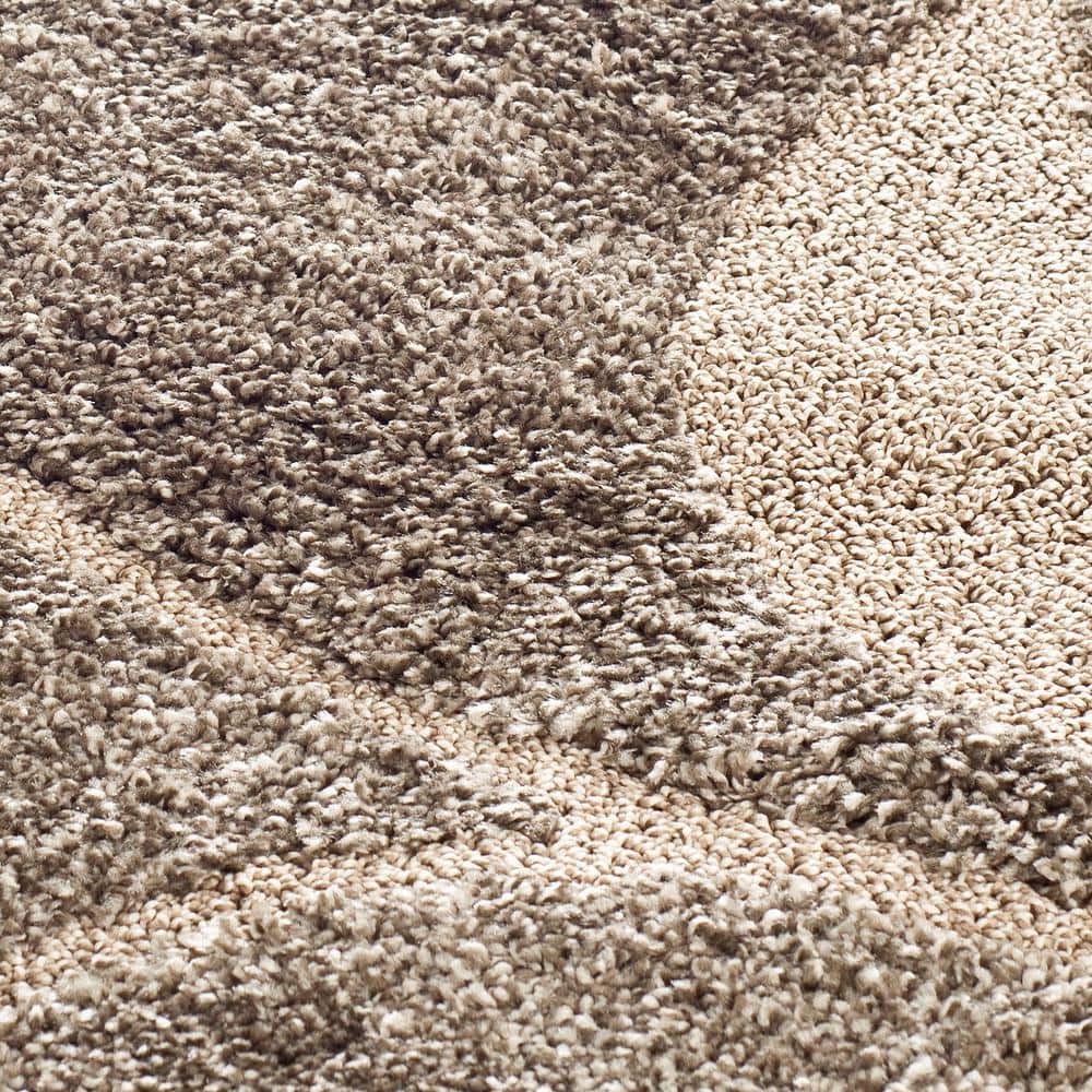 Sculpted Smoke and Beige Floral Shag Round Rug, Hand-Knotted