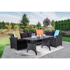 Elbe Black 3-Piece Metal Outdoor Sectional Set with Black Cushions