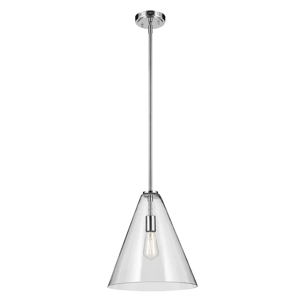 Everly 14.25 in. 1-Light Chrome Modern Shaded Cone Kitchen Hanging Pendant Light with Clear Glass price history on PriceWatchPro