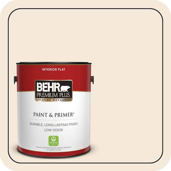 BEHR PREMIUM PLUS 1 gal. #13 Cottage White Flat Low Odor Interior Paint & Primer