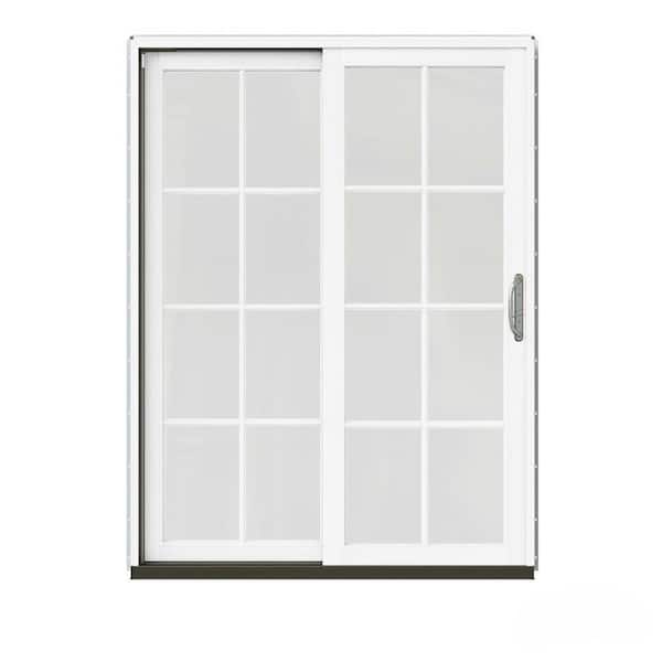 JELD-WEN 60 in. x 80 in. W-2500 Contemporary Bronze Clad Wood Left-Hand 8 Lite Sliding Patio Door w/White Paint Interior