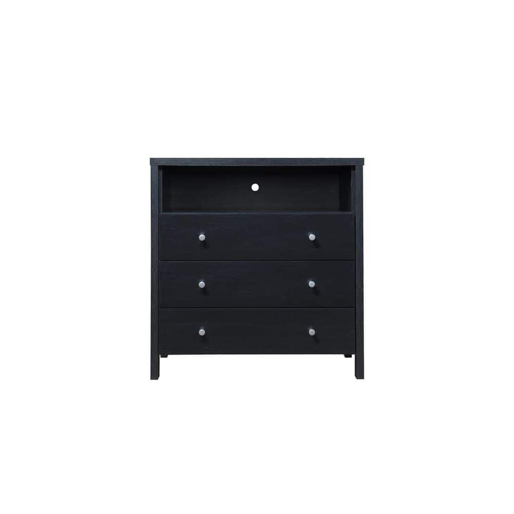 HODEDAH 3-Drawer Black Dresser With 1-Open Shelf 37 In. H X 19.5 In. W ...