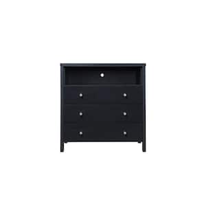 3-Drawer Black Dresser with 1-Open Shelf 37 in. H x 19.5 in. W x 35.5 in. D
